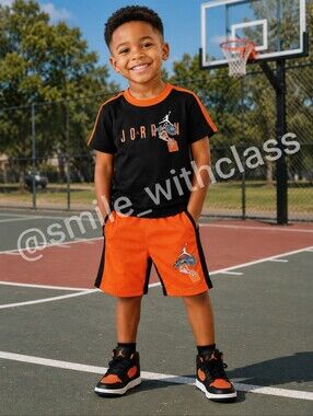 NWT Jordan Flight 23 2PC Short Set Boys Size 7 Black Orange Basketball Outfit